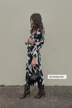 Robe Chemise Mi-longue à Motif Spirale