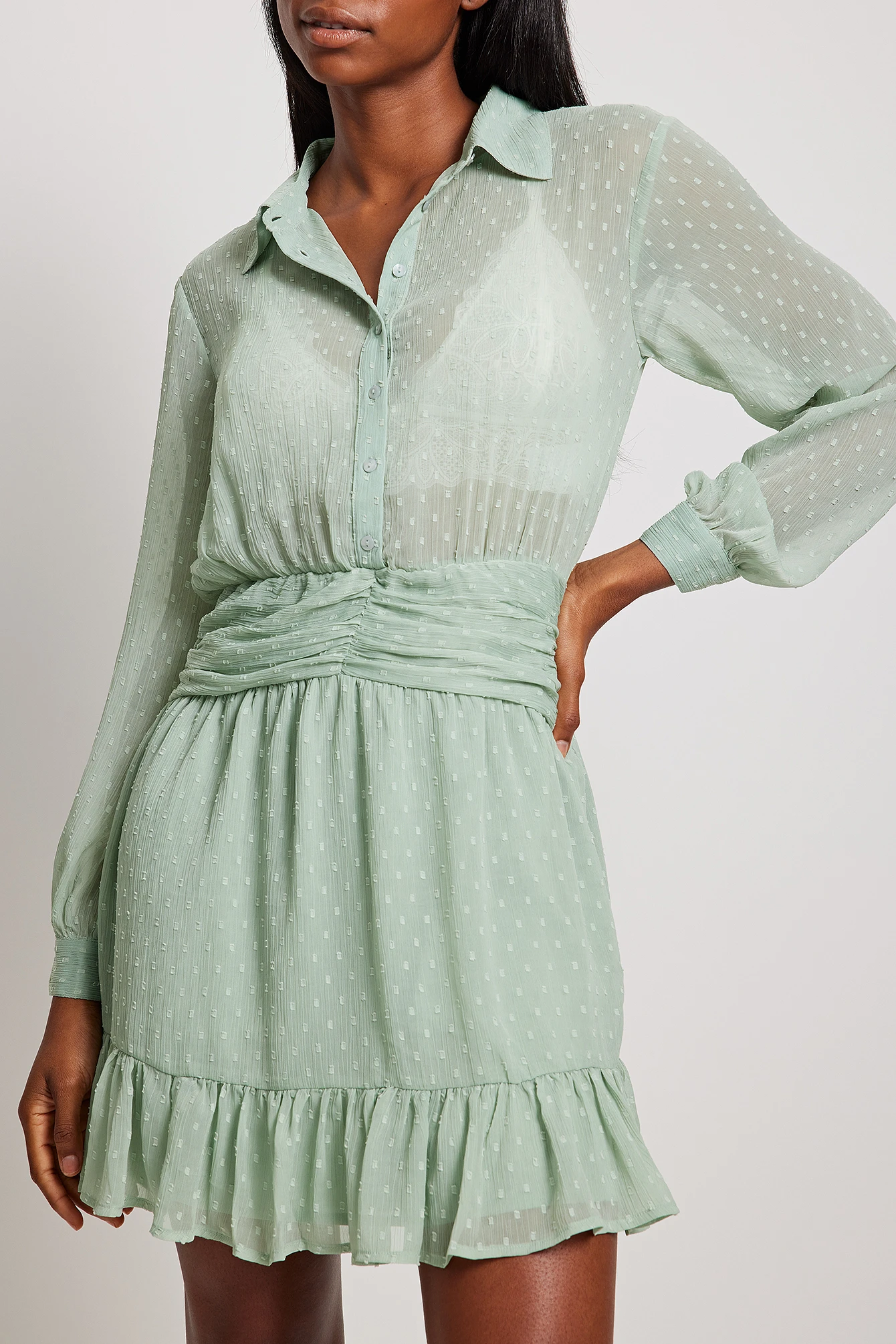 Robe Courte En Dobby à Taille Marquée – Image 7