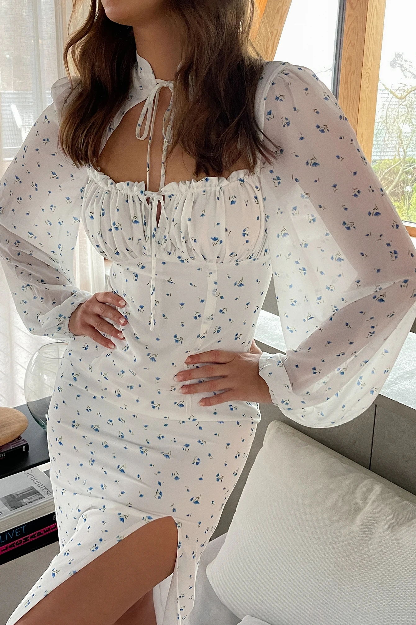 Robe Mi-longue à Fronces à Manches Longues – Image 6