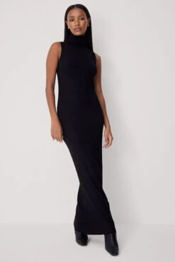 Maxi Robe Col Haut à Nervures