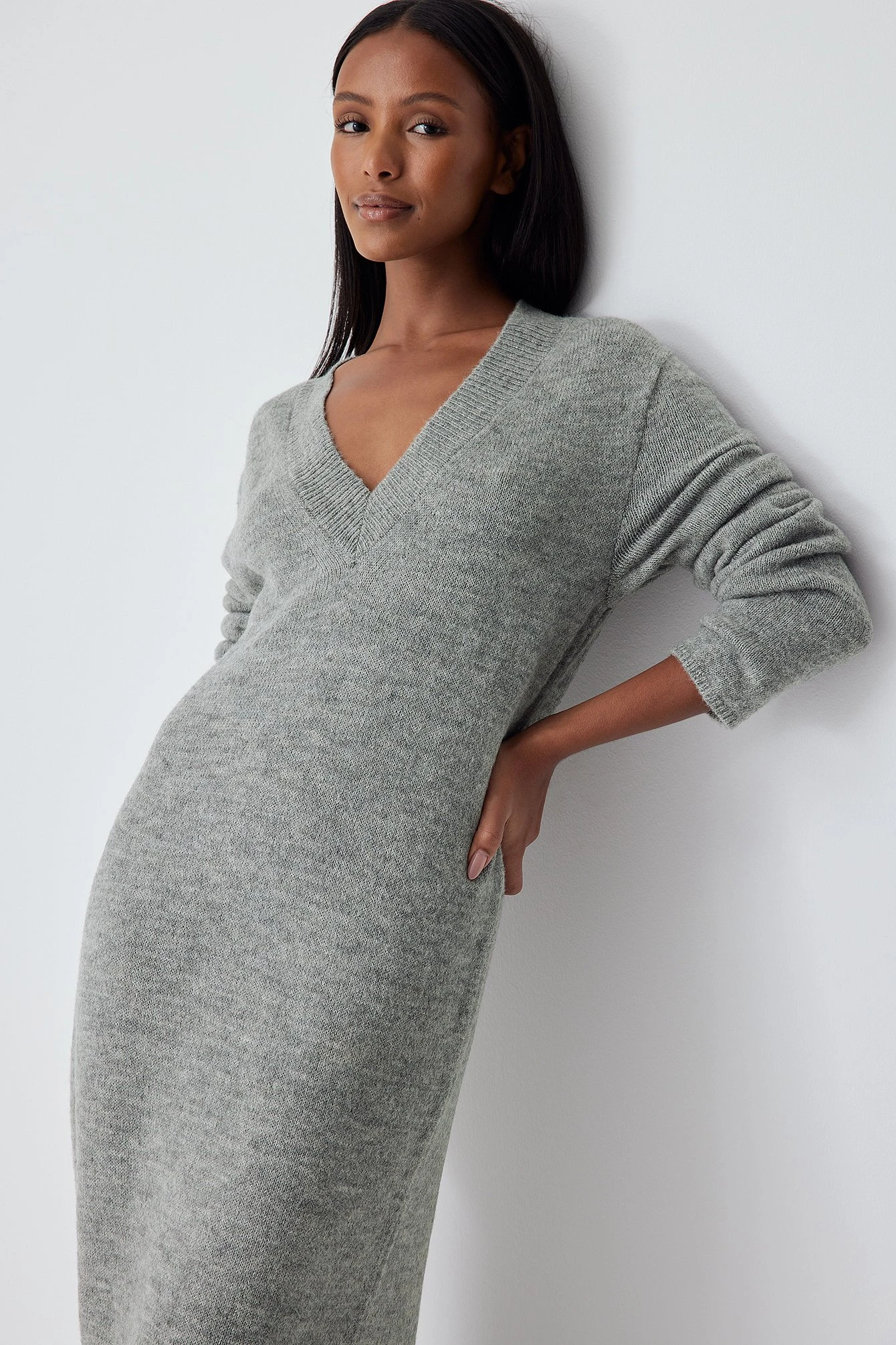 NA-KD Robe Longue En Maille Ă Encolure En V Profonde â Image 10