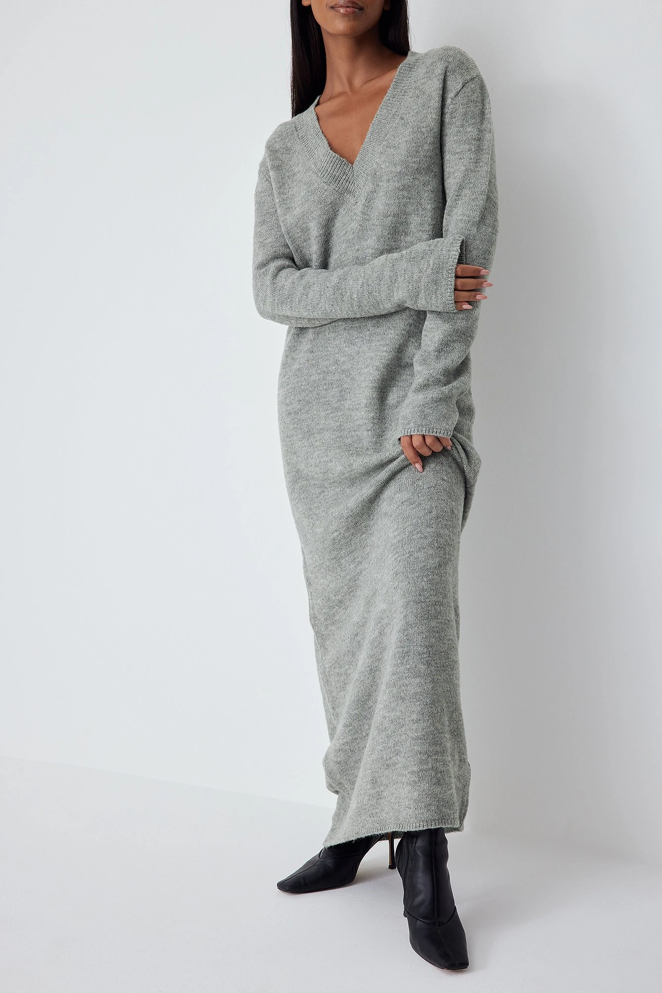 NA-KD Robe Longue En Maille Ă Encolure En V Profonde â Image 9