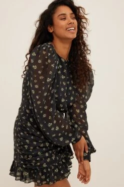 Robe Mini En Mousseline à Manches Bouffantes