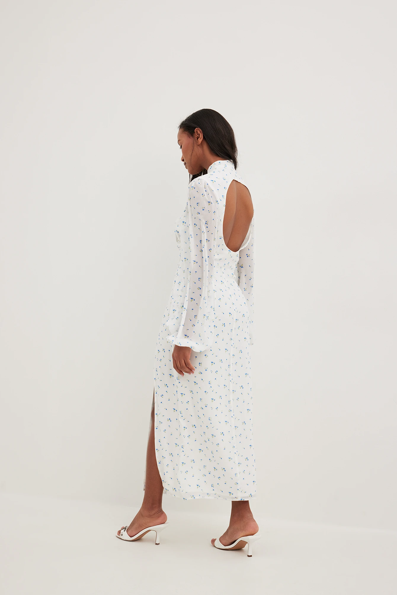 Robe Mi-longue à Fronces à Manches Longues – Image 2