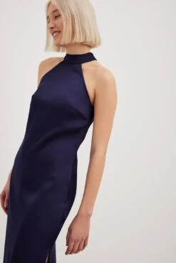 Robe Longue En Satin à Col Montant