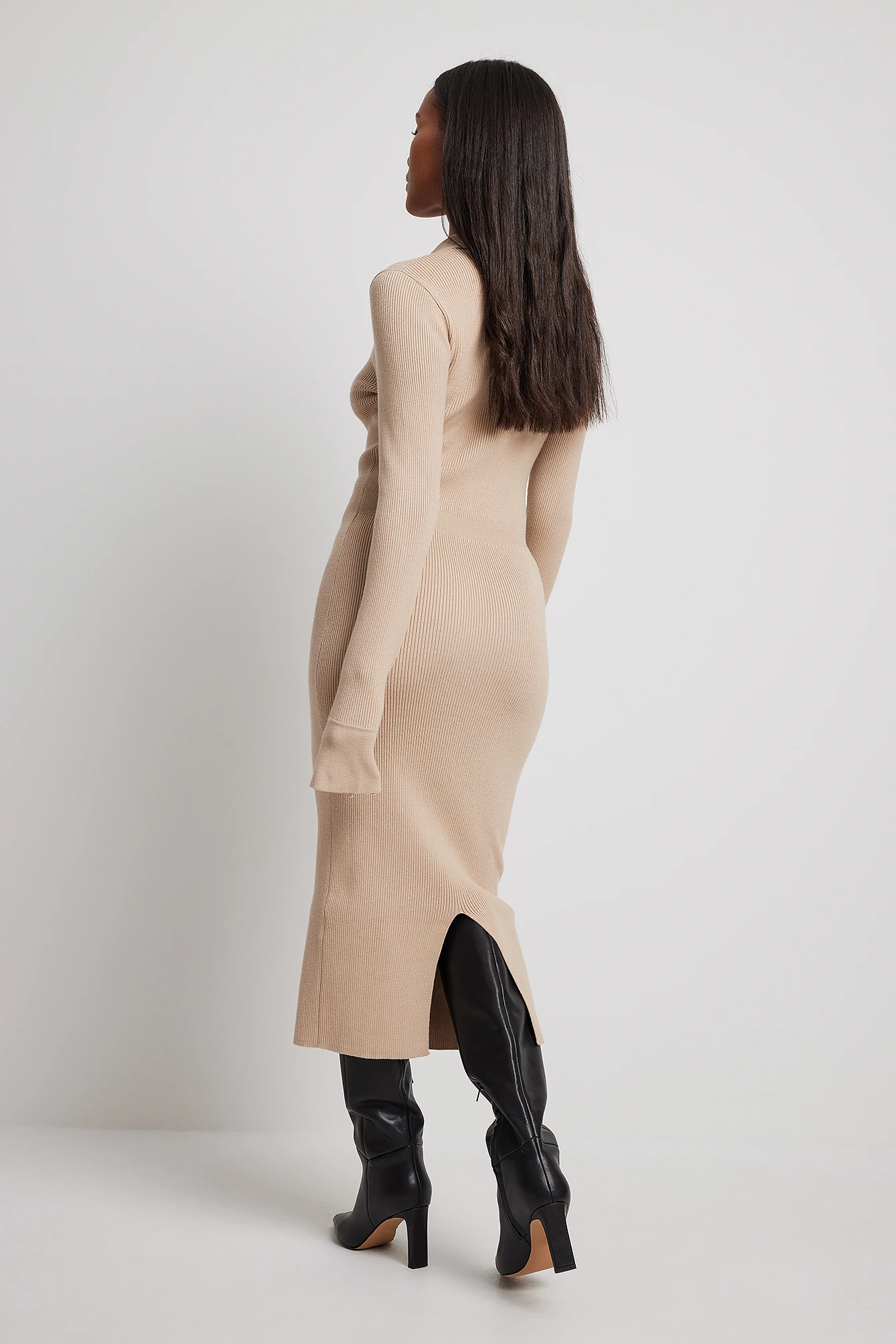 Robe Mi-longue En Maille Côtelée à Manches Longues – Image 3