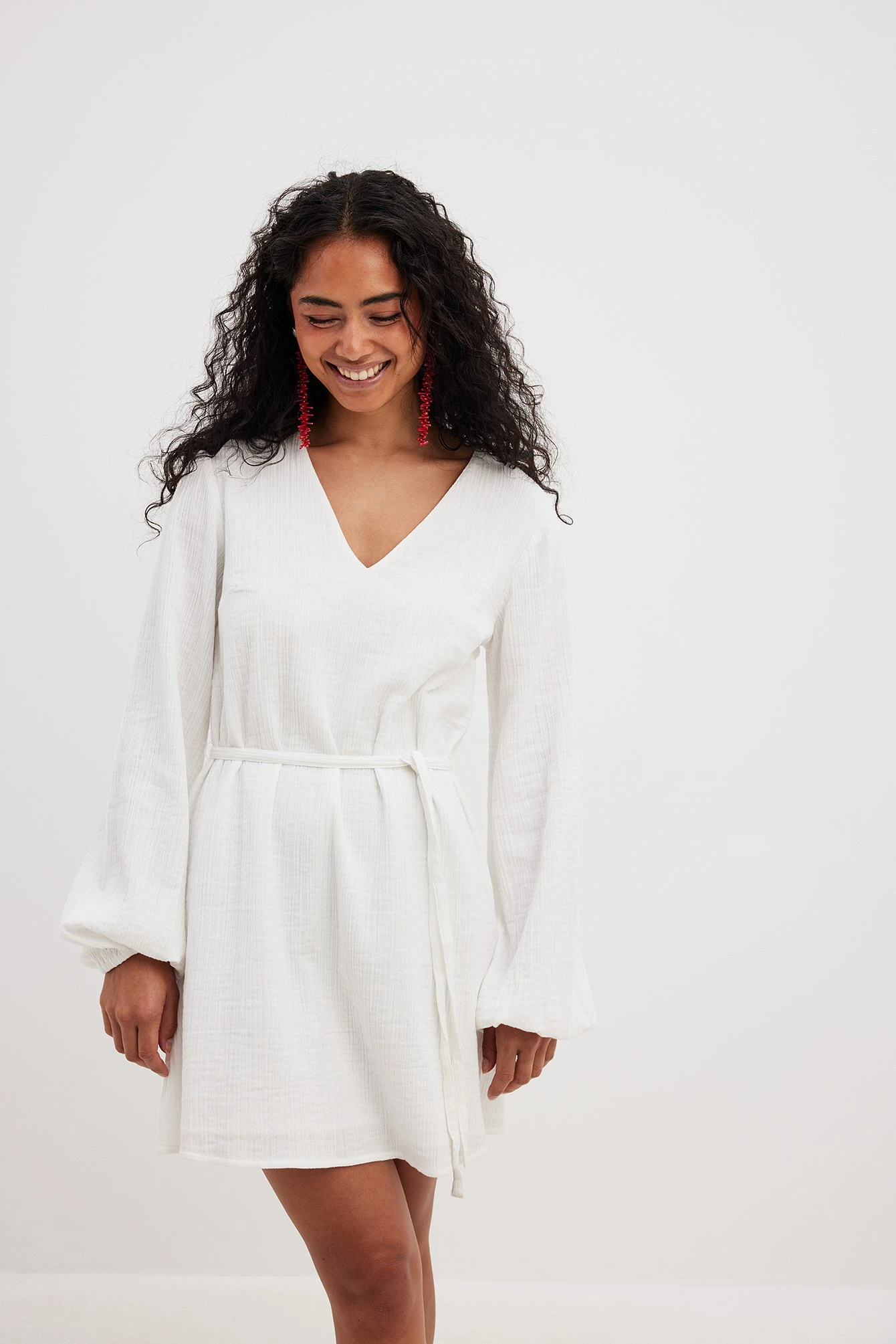 Robe Courte En Coton Doux Nouée à La Taille