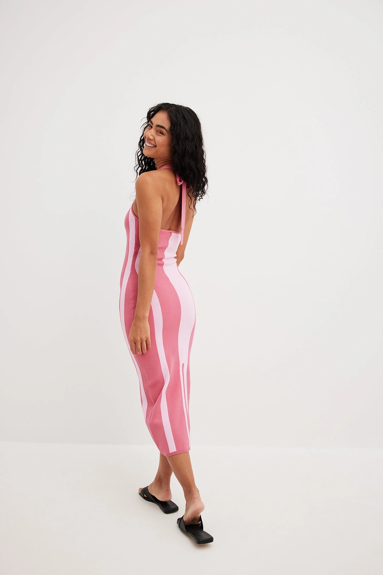 Robe Mi-longue Dos Nu En Maille Ă Rayures â Image 3